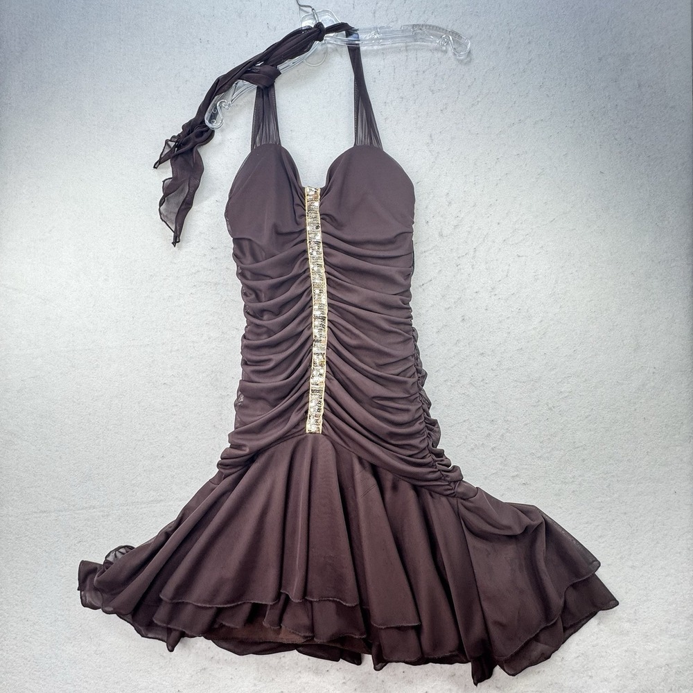 Y2K Vintage 90's Juliet Brown Ruched Whimsigoth Fairy Halter‎ Dress Small